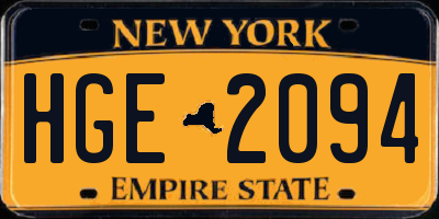 NY license plate HGE2094