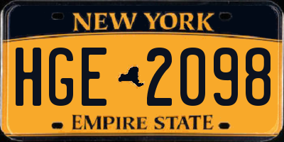 NY license plate HGE2098