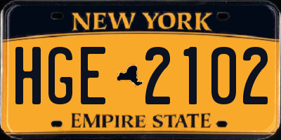 NY license plate HGE2102