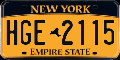 NY license plate HGE2115