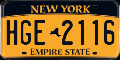 NY license plate HGE2116