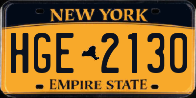 NY license plate HGE2130