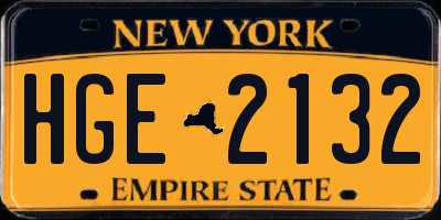 NY license plate HGE2132