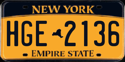 NY license plate HGE2136