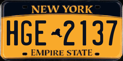NY license plate HGE2137