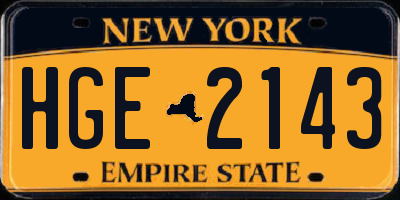 NY license plate HGE2143
