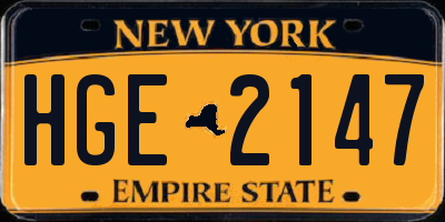 NY license plate HGE2147