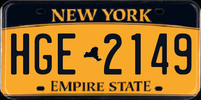 NY license plate HGE2149