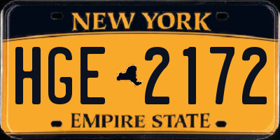 NY license plate HGE2172