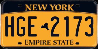 NY license plate HGE2173