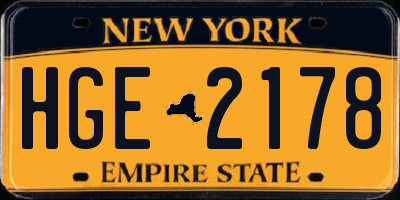 NY license plate HGE2178