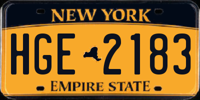 NY license plate HGE2183