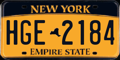 NY license plate HGE2184