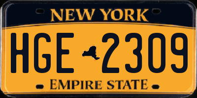 NY license plate HGE2309