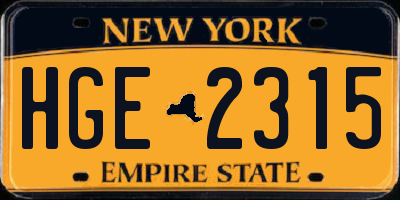 NY license plate HGE2315