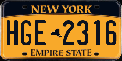 NY license plate HGE2316