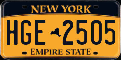 NY license plate HGE2505