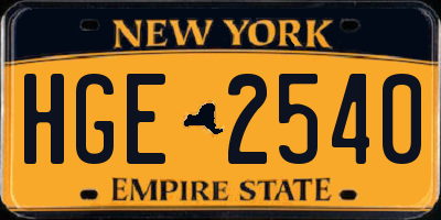 NY license plate HGE2540