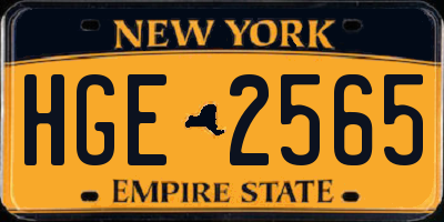 NY license plate HGE2565