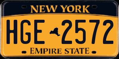 NY license plate HGE2572