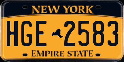 NY license plate HGE2583