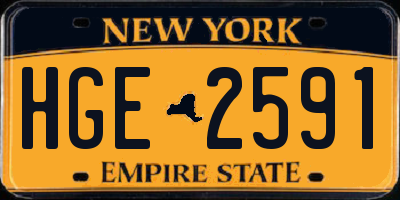 NY license plate HGE2591