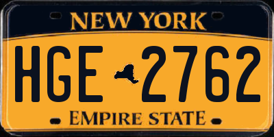 NY license plate HGE2762