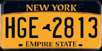 NY license plate HGE2813