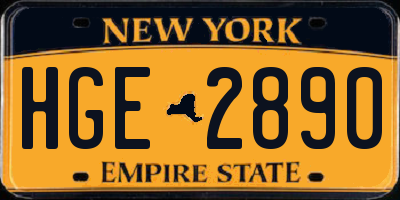 NY license plate HGE2890
