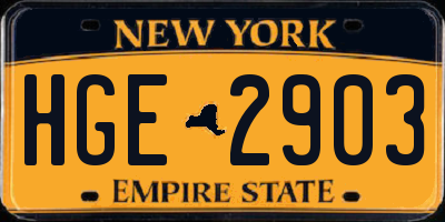 NY license plate HGE2903