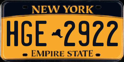 NY license plate HGE2922