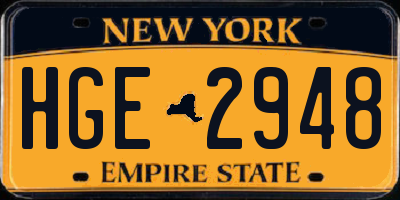 NY license plate HGE2948