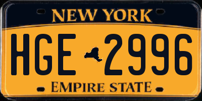 NY license plate HGE2996