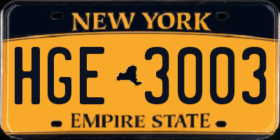 NY license plate HGE3003