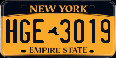 NY license plate HGE3019