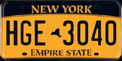 NY license plate HGE3040