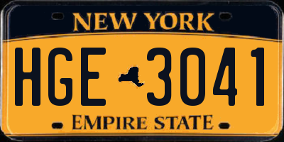 NY license plate HGE3041