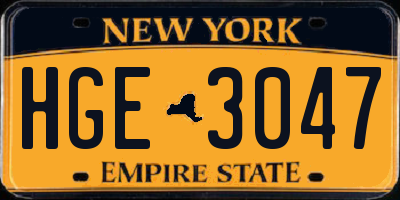 NY license plate HGE3047