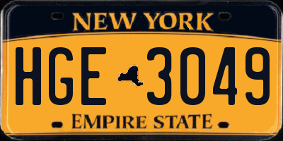 NY license plate HGE3049