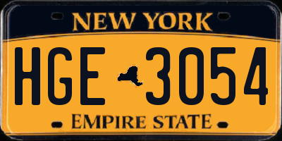 NY license plate HGE3054