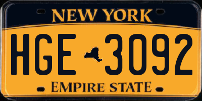 NY license plate HGE3092