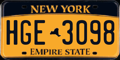 NY license plate HGE3098
