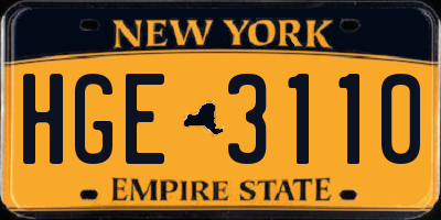 NY license plate HGE3110