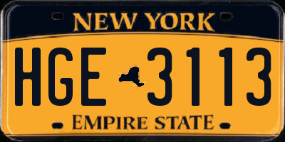 NY license plate HGE3113