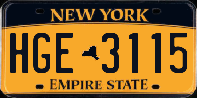 NY license plate HGE3115