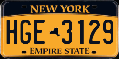 NY license plate HGE3129