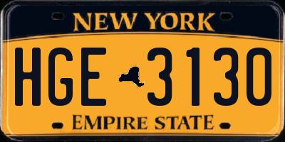 NY license plate HGE3130