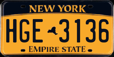 NY license plate HGE3136