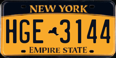 NY license plate HGE3144