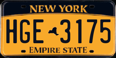 NY license plate HGE3175
